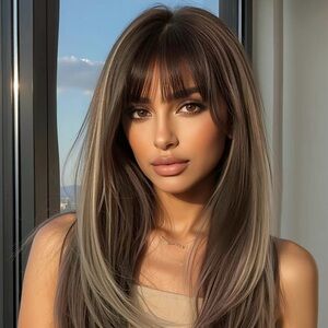 Women’s Long Layered Wig with Bangs - Ash Brown Blend